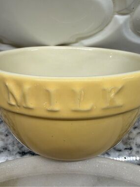 Vintage At Home America Yellow Stoneware "MILK" 4.5" Mixing Bowl